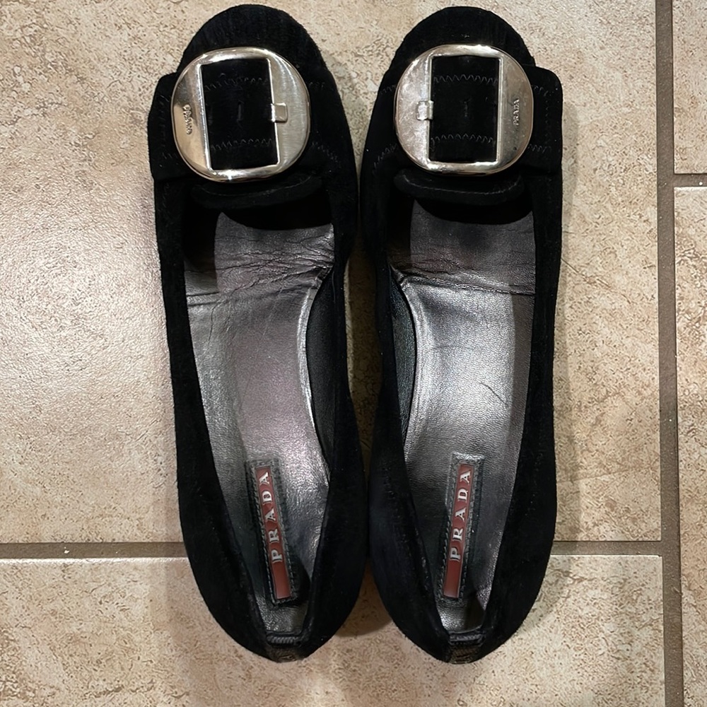 Prada Suede Silver Buckle